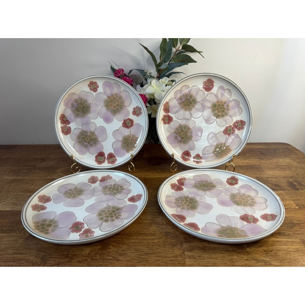 Vintage Denby Gypsy Stoneware Dinner Plates Set of 4 Pink Floral England